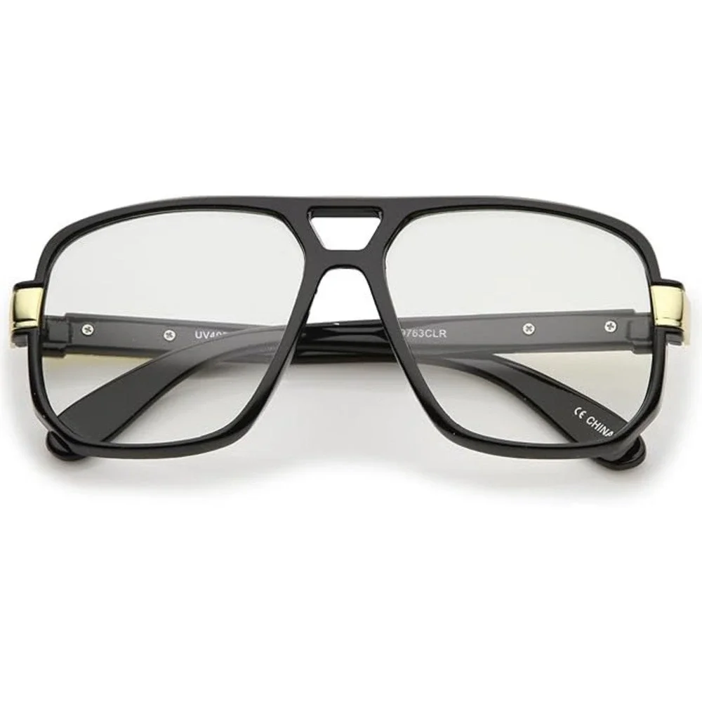 Women Oversized Black Frame Glasses Clear Lens Gold Accent‎ Retro  UV400 Gafas